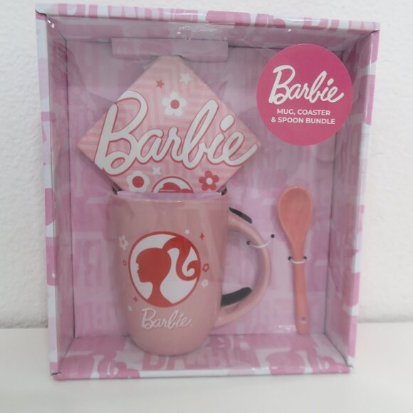 (#101) Barbie 3 Set - Mug, spoon and coaster Bundle - Picture 2 of 3